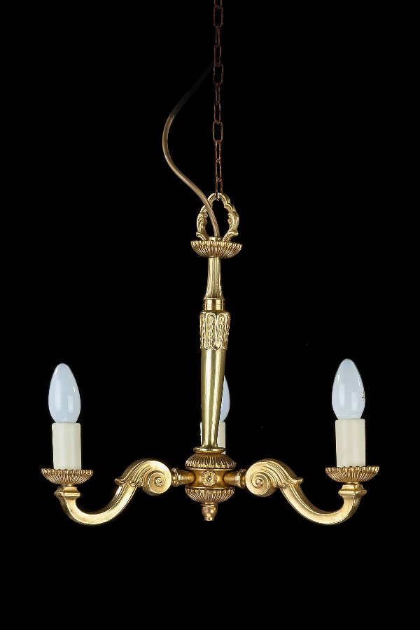 Antique Early 20th Century Three Arm Chandelier.