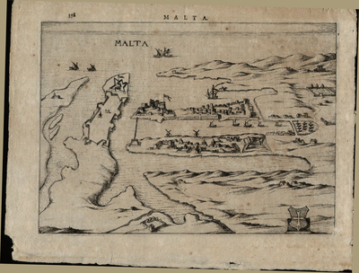 Antique Copper engraving of Malta illustrating the main fortified cities 1626 - 1627 