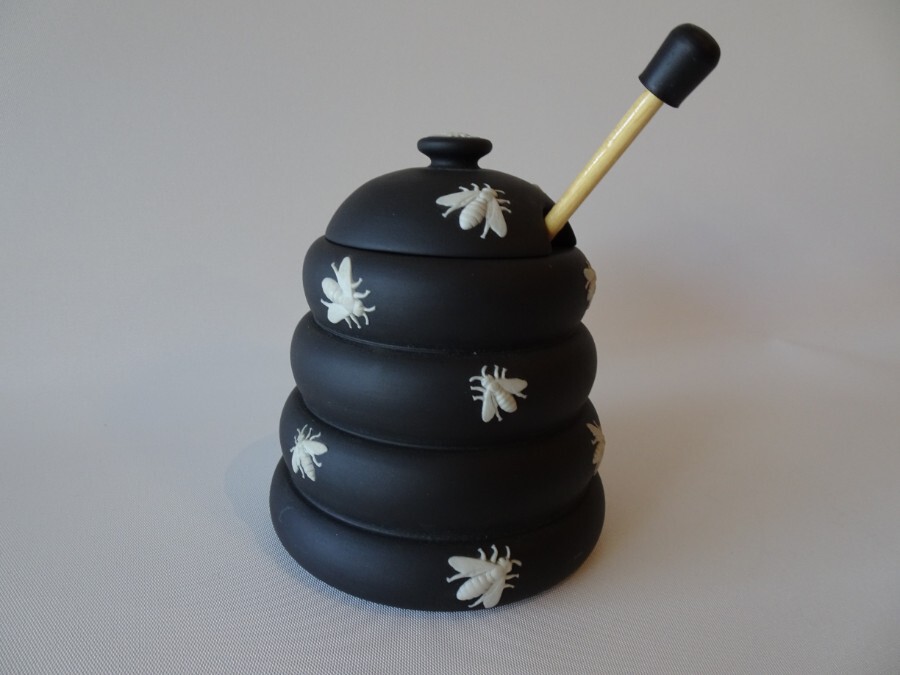 Vintage Wedgwood Black Basalt Honey Pot