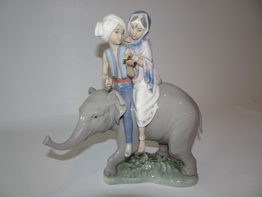 Lladro Boy and Girl on Elephant