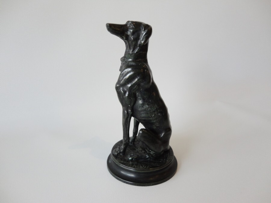 Antique Bronze Figure of Seated Greyhound