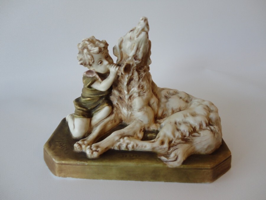 Royal Dux Figure Boy and Hound