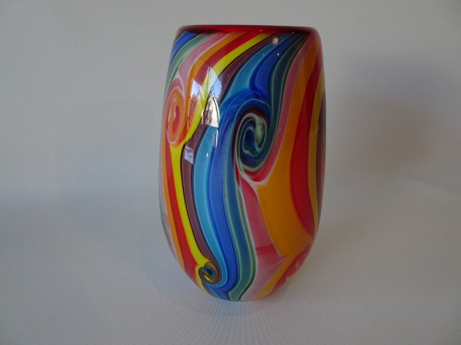 Murano Rainbow Coloured Swirl Vase by Fratelli Toso