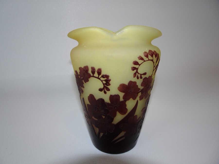 Emile Galle Cameo Glass Vase Amethyst Over Amber