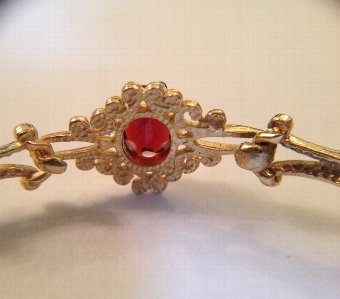 Antique 9ct gold ornate red garnet bangle