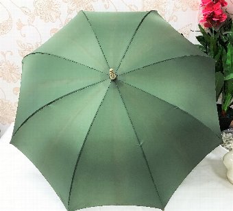 Antique A 19th Century Green Parasol with Ivory Handle