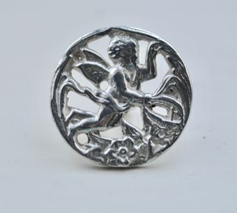 Antique Six Art Deco Cased Solid Silver Angel Cherub Buttons by Nathan & Hayes 1919