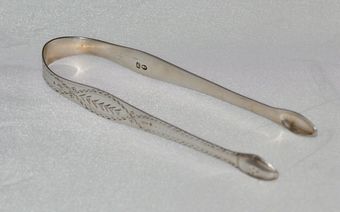 Antique Hester Bateman 18th Century Georgian Bright Cut Silver Tongs