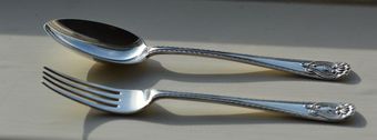 Antique 1908 Art Nouveau Solid Silver Christening Fork   Spoon Set  by Josiah Williams