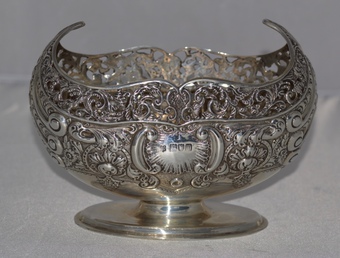 Antique Edwardian Navette-shaped silver bowl, London, c.1907, Josiah Williams & Co