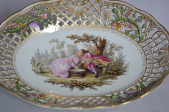 Antique A Delightfully Attractive Dresden Porcelain Oval Dish, circa 1880-90