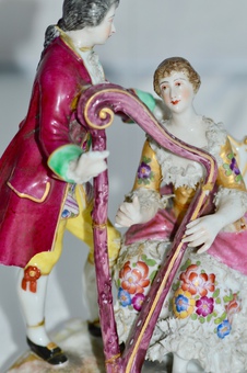 Antique German Porcelain Figures Of Two Courting Couples,. Late 19th /early 20th Century