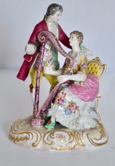 Antique German Porcelain Figures Of Two Courting Couples,. Late 19th /early 20th Century