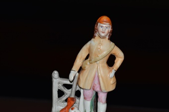 Antique c1860 Victorian Staffordshire Miniature Figure of a Man and his dog