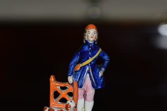 Antique c1860 Victorian Staffordshire Figure of a Hunter with a Gun on a Small Hill