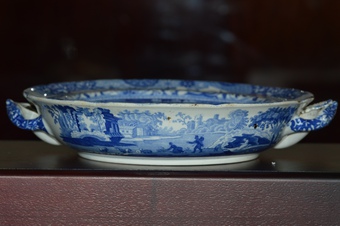 Antique Early 19c Blue and White Transfer-Printed Spode Italian Pattern Hot Water Plate