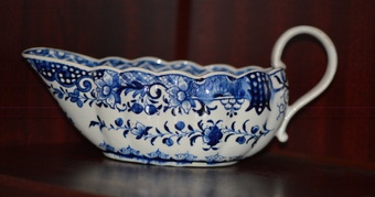 Antique 18th Century Derby Blue and White Chinoiserie Sauce Boat