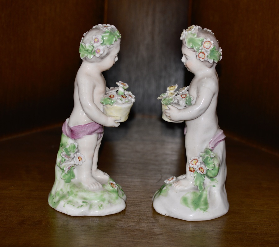 Antique Circa 1780's Pair of Derby Porcelain Putti Cherub Figurines
