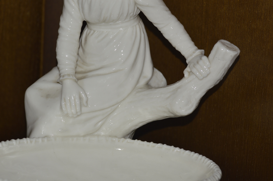 Antique 1893 Royal Worcester Figure of a Girl Seated Upon a Tree Stump - Hadley Mark