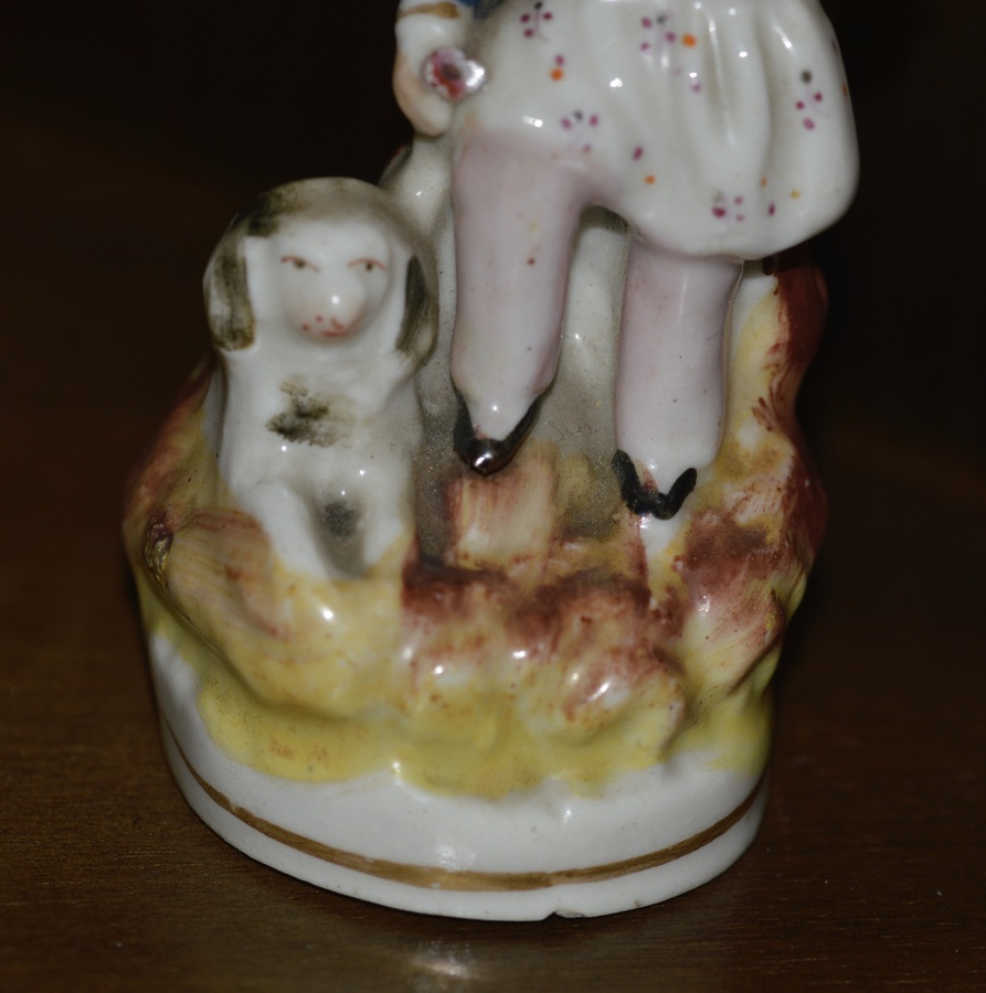 Antique Victorian Staffordshire Miniature Figure of a Man with his Dog