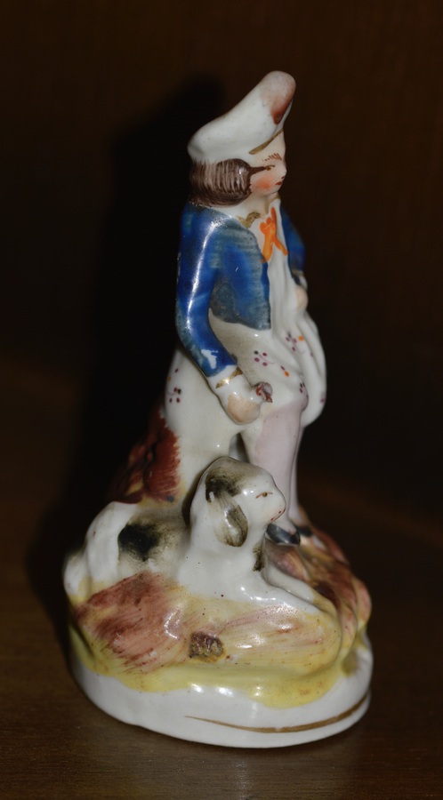 Antique Victorian Staffordshire Miniature Figure of a Man with his Dog
