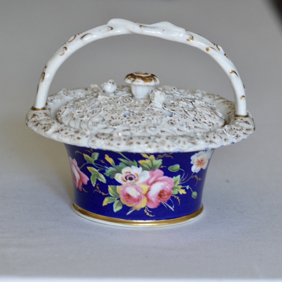 Antique Early 19th Century Chamberlain’s Pot Pourri Floral Basket and Cover