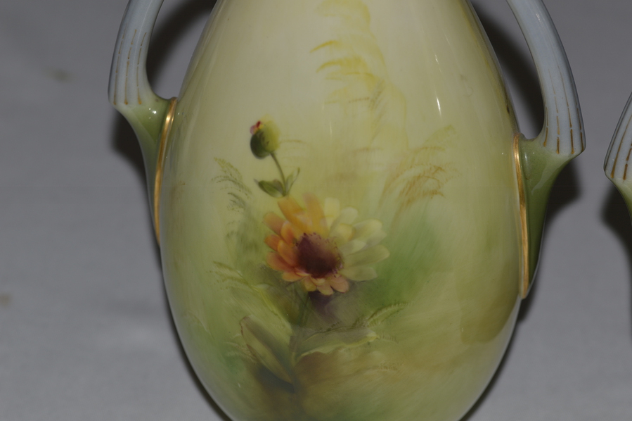 Antique Stunning pair of Royal Worcester Two Handled Vases by George Cole 1903 and 1906