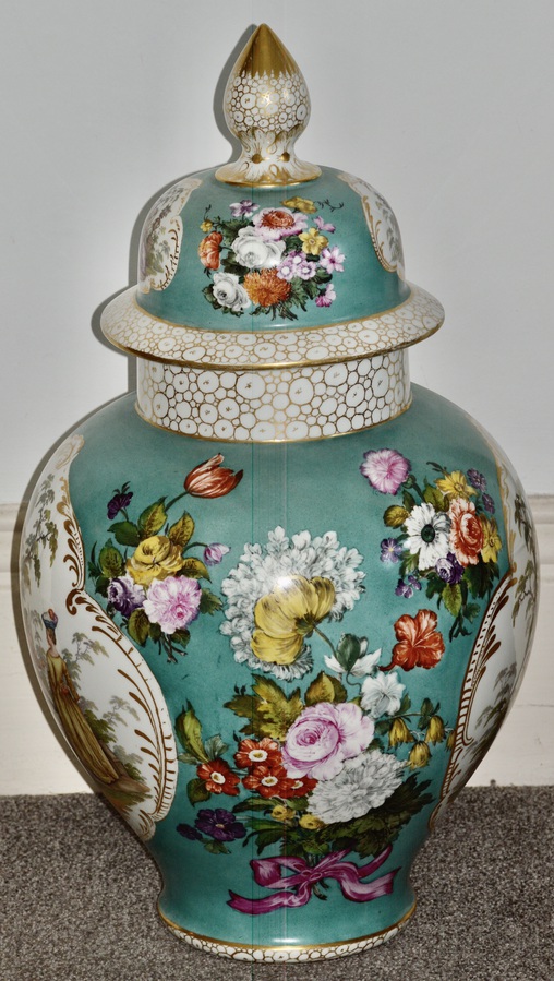 Antique Stunning Very Large Late 19th Century Helena Wolfsohn Dresden Vase + Cover