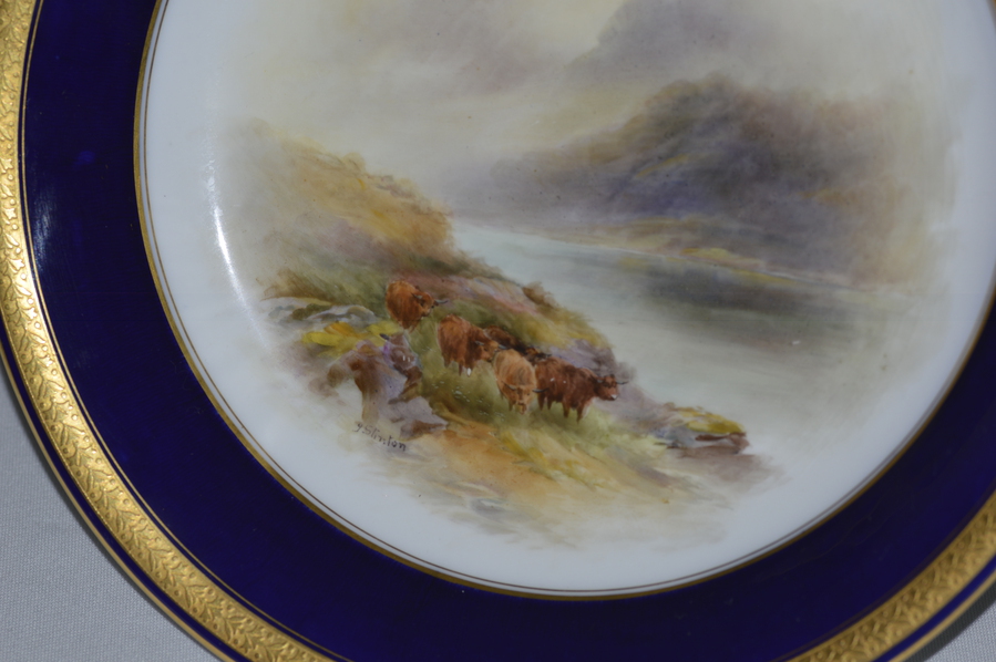 Antique Royal Worcester 1914 Dish - Highland Cattle - Hand-Painted by John Stinton