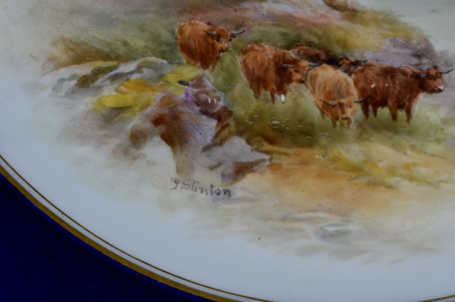 Antique Royal Worcester 1914 Dish - Highland Cattle - Hand-Painted by John Stinton