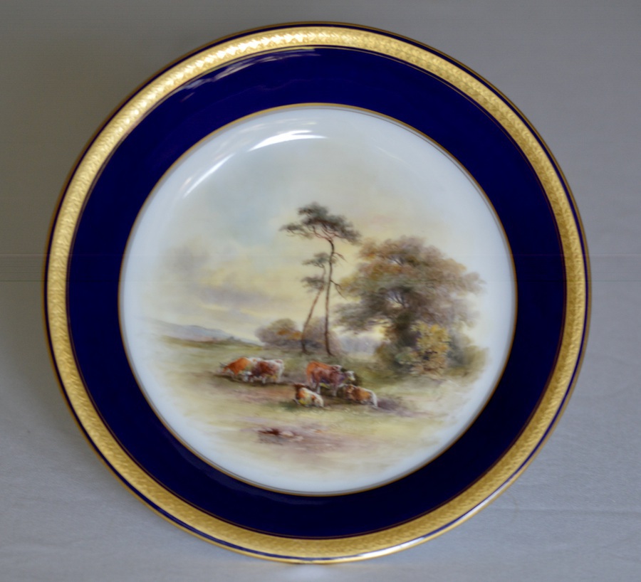 Royal Worcester Dish 1914 - Hand-Painted Lowland Cattle by John Stinton