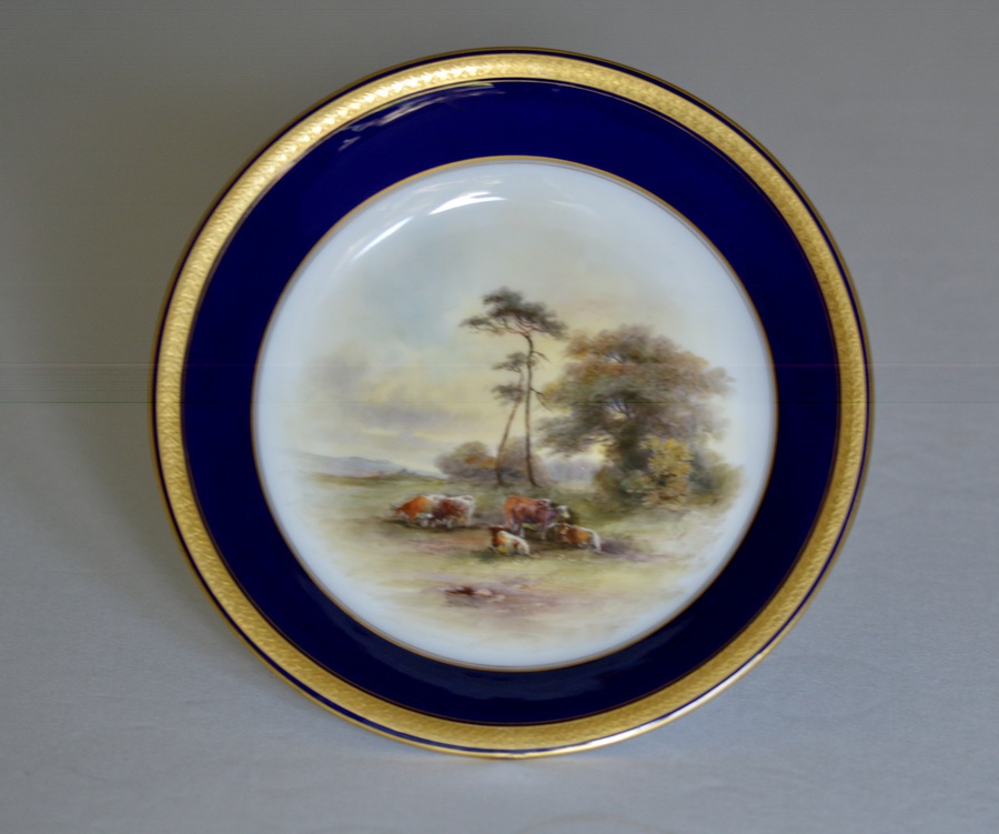 Antique Royal Worcester Dish 1914 - Hand-Painted Lowland Cattle by John Stinton