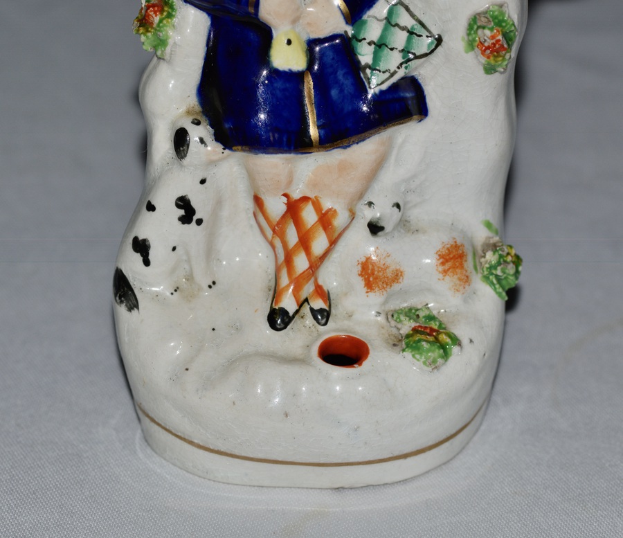 Antique Victorian Staffordshire Spill Vase / Quill Holder Seated Figure and Dog and Lamb