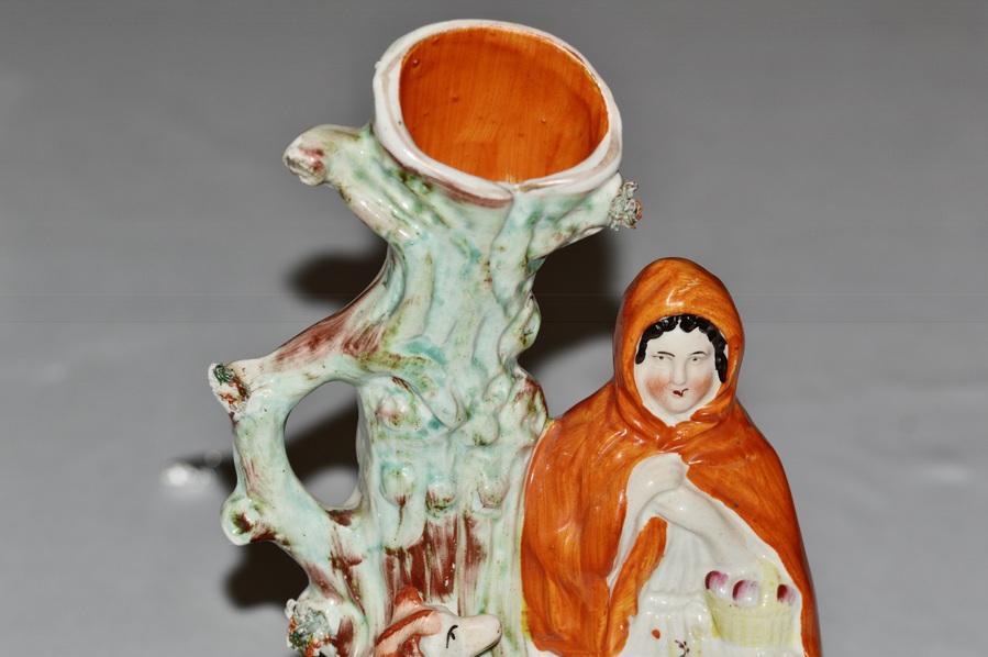 Antique A Large Victorian Staffordshire Spill Vase Modelled as Little Red Riding Hood 
