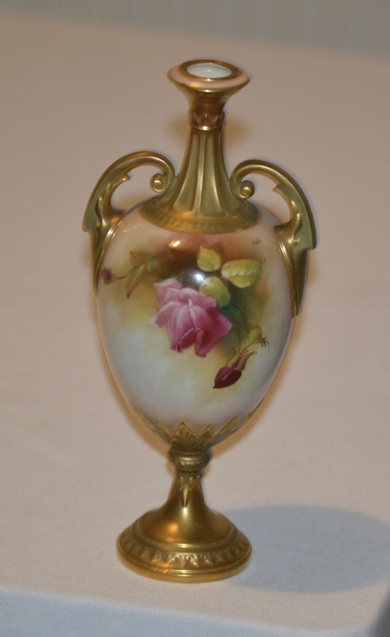 Antique 1909 Royal Worcester Hadley Porcelain Vase, with Twin Handles - Signed 'Austin'