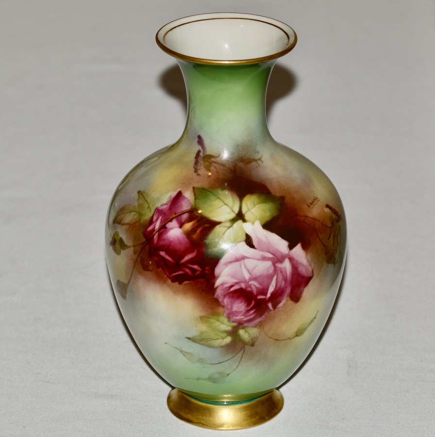 1908 Royal Worcester Hadley Porcelain Vase. Signed H Martin
