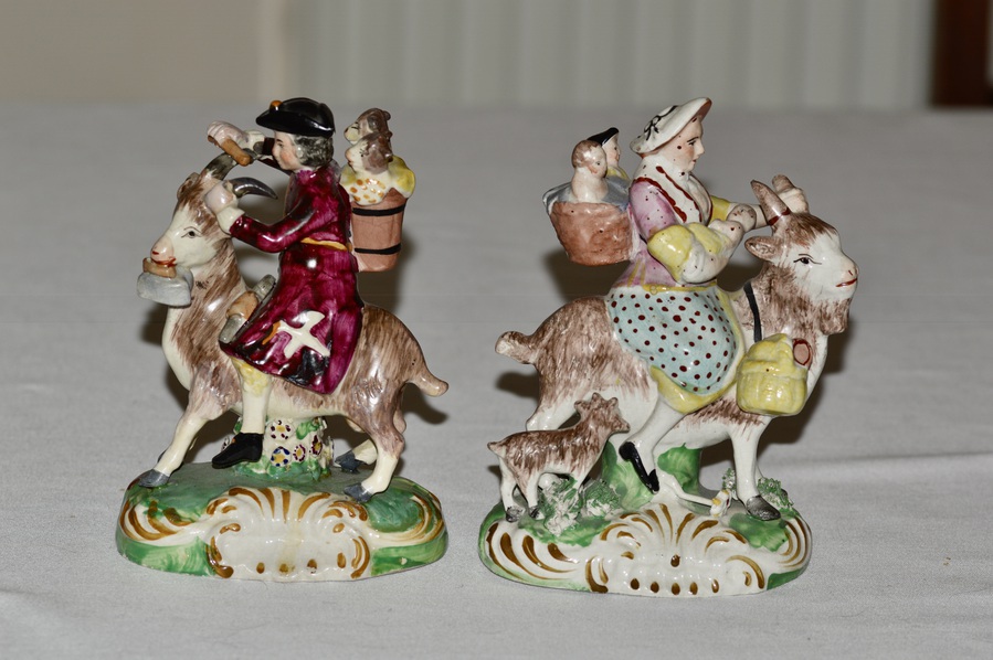 Antique Staffordshire Count Bruhl's Tailor and Wife Figures - Mid-19th Century