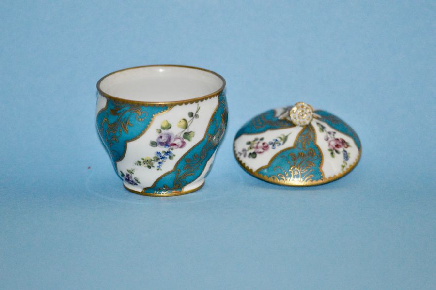 Antique Sevres 18th C Porcelain Sucrier and Cover - Bleu Celeste