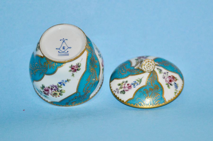 Antique Sevres 18th C Porcelain Sucrier and Cover - Bleu Celeste