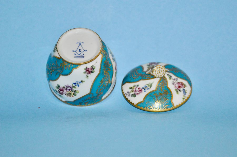 Antique Sevres 18th C Porcelain Sucrier and Cover - Bleu Celeste