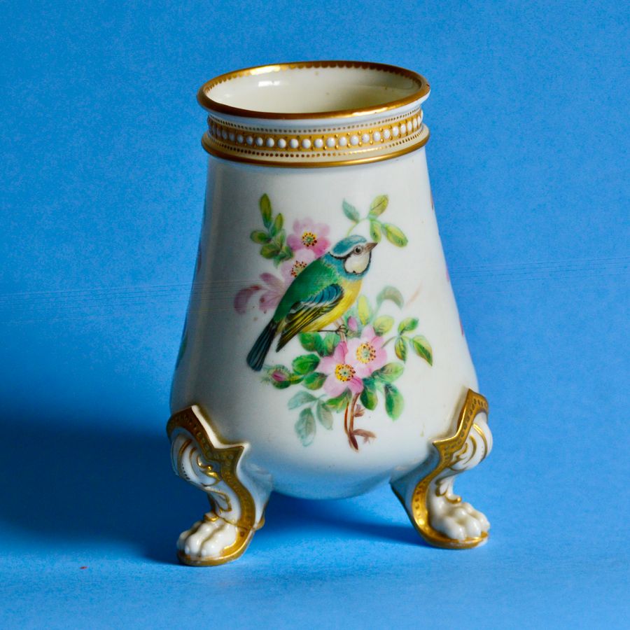 Antique A Late 19th Porcelain Century Spill Vase With Garden Bird Images