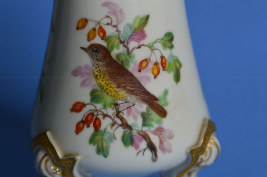 Antique A Late 19th Porcelain Century Spill Vase With Garden Bird Images