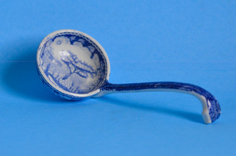 Antique Unattributed 19th century Blue and White Pearlware Ladle