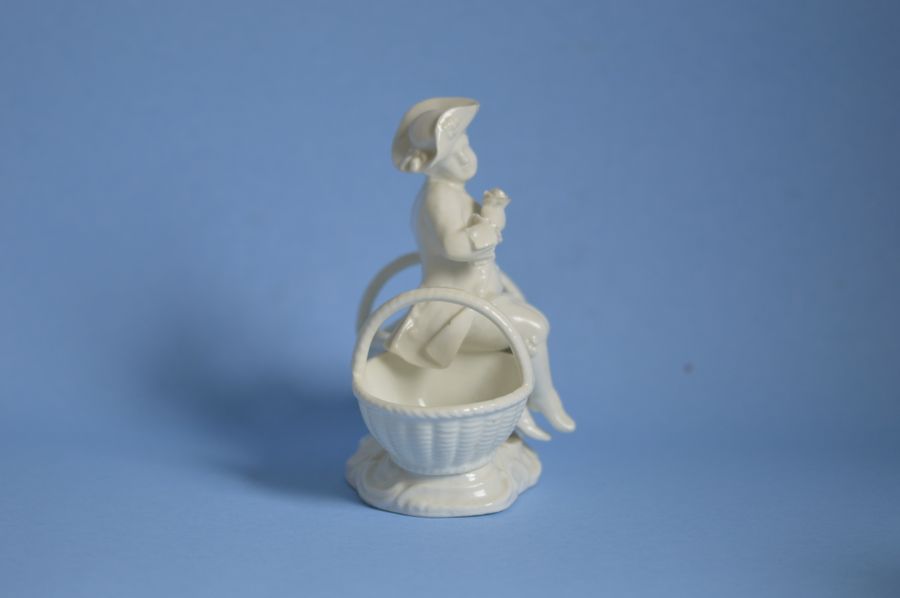 Antique 19th Century Meissen Blanc Di Chine Figural Double Condiment Holder