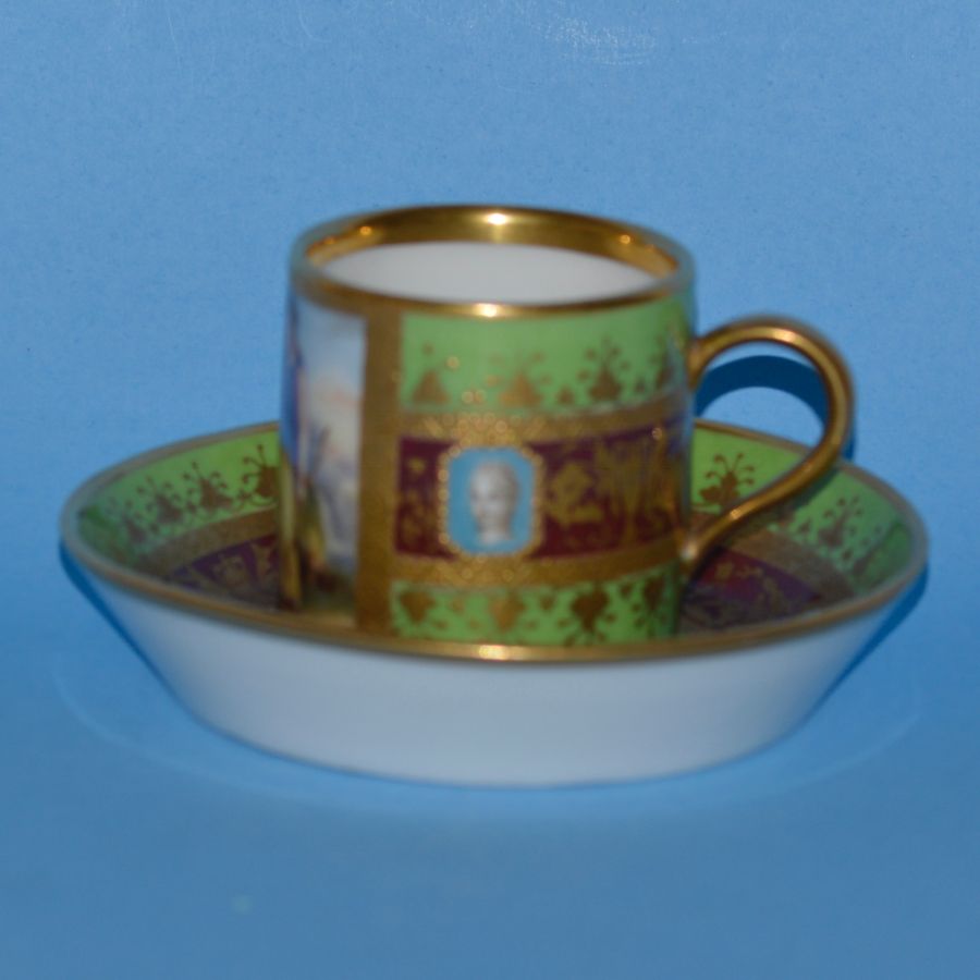 Antique A 19th Century Meissen Green and Gilded Cup and Saucer