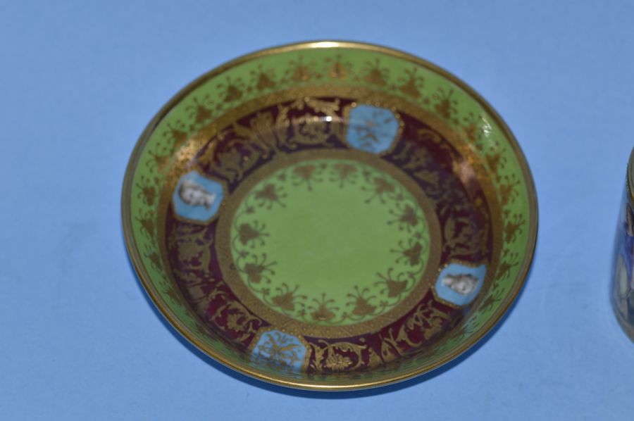 Antique A 19th Century Meissen Green and Gilded Cup and Saucer