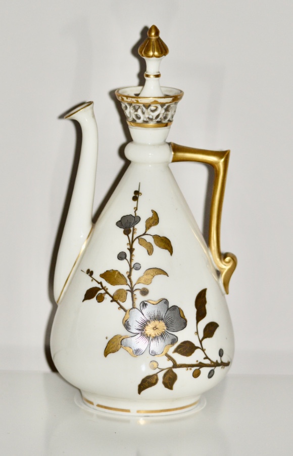 Antique A Royal Worcester 'Old Ivory' Aesthetic Movement Ewer and Cover, dated 1884