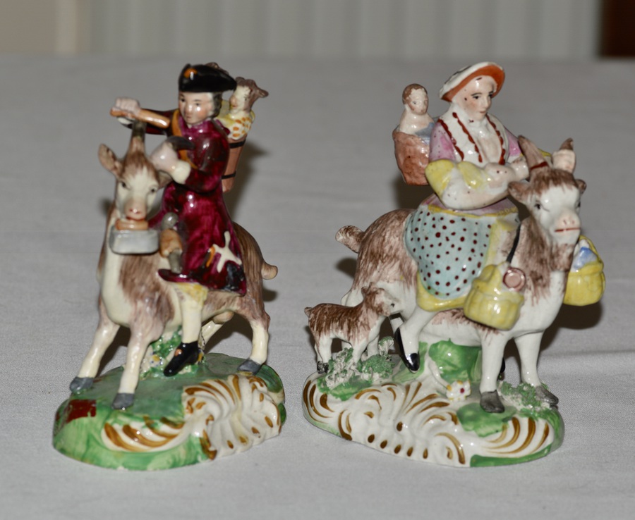Antique Staffordshire Count Bruhl's Tailor and Wife Figures - Mid-19th Century