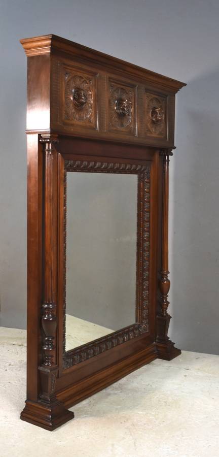 Antique Antique French Mahogany Henri II Overmantel Mirror