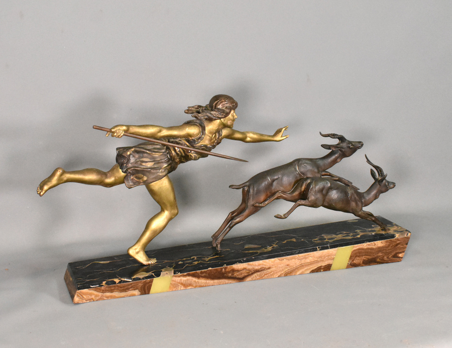 Antique Large Art Deco Sculpture Diana the Huntress by Carlier